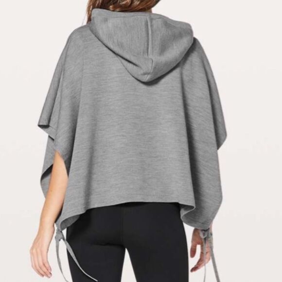 LULULEMON All in a Day Hooded Poncho Gray Merino Wool Cropped Tie Hem Sweater - Picture 4 of 6
